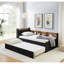 Lit de jour simple à hauteur ajustable en velours avec tête de lit à rangement et chargement sans fil, lit de jour multifonctionnel avec lit gigogne et lumières DEL-1772117970
