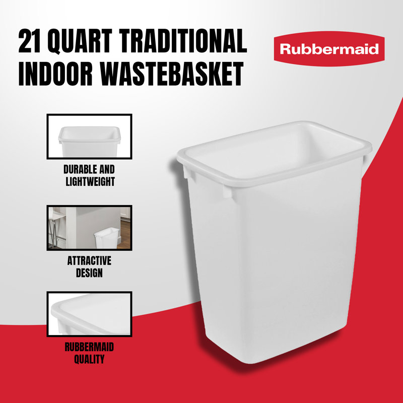 Rubbermaid 21 Qt Traditional Wastebasket Indoor Home Trash Can Container, 2 Pack