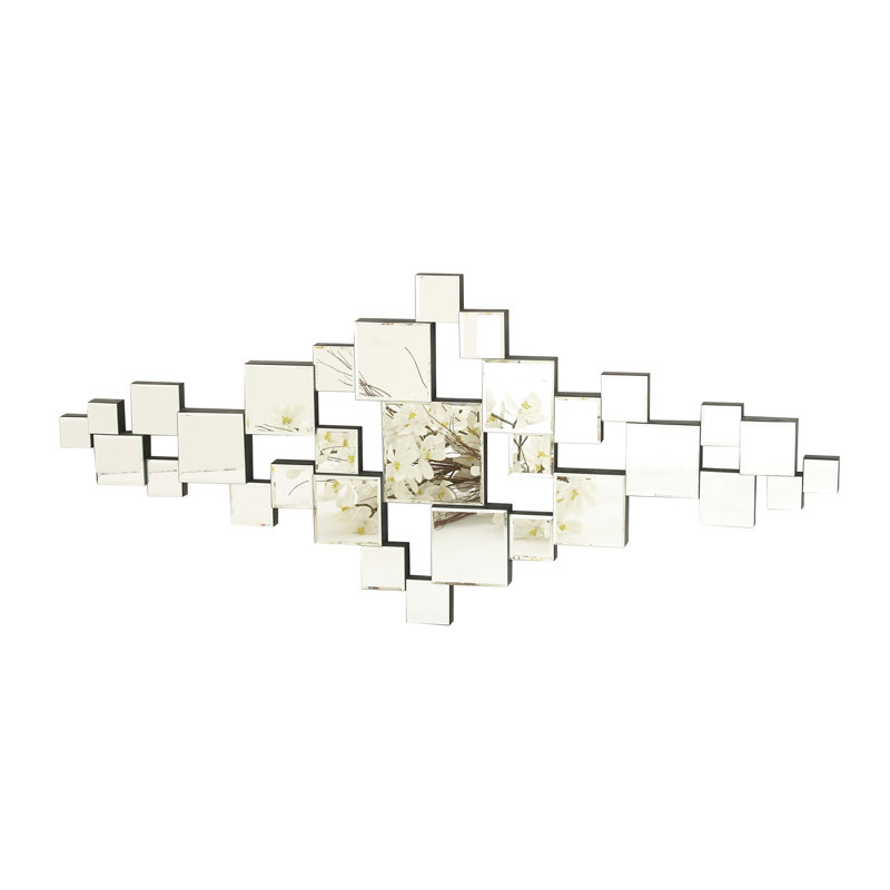 Silver Geometric Frameless Wall Mirror with Cut Out Design
