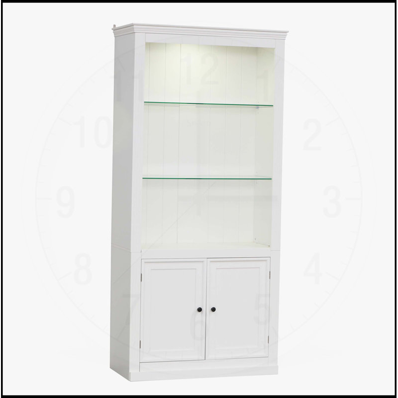 Étagère de présentation 78,75 "à 4 niveaux avec plafonnier à 5 couleurs à intensité variable, bibliothèque de ferme autoportante avec rangement et portes, tablettes réglables en verre pour la maison et le bureau - Blanc
