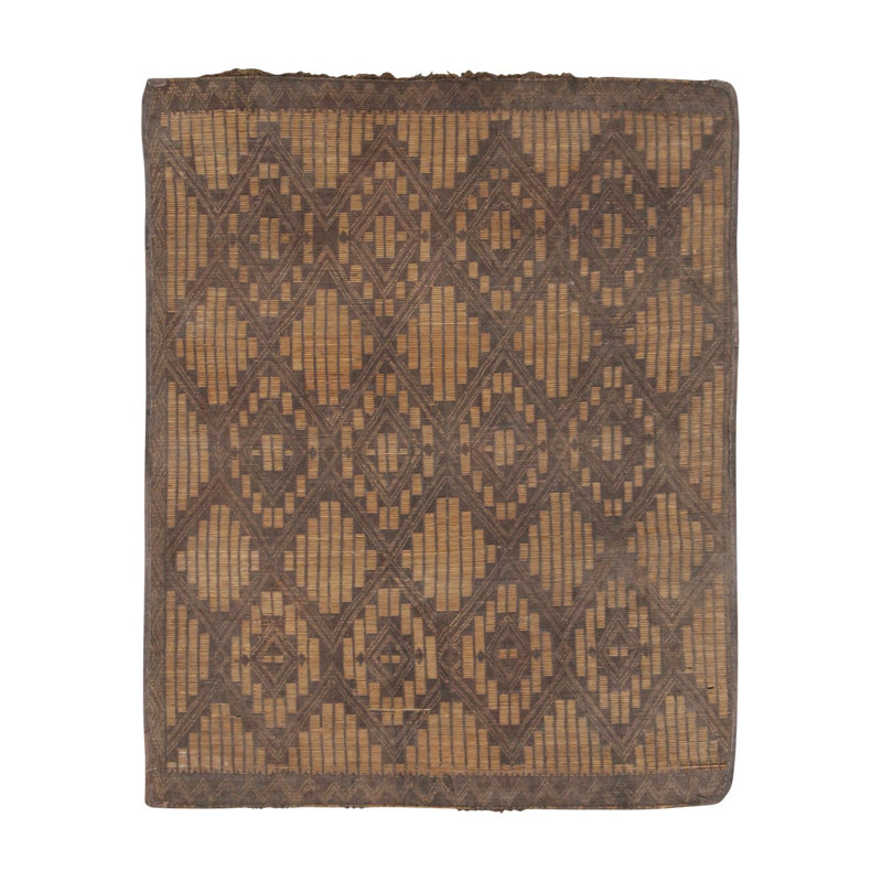 Vintage Tuareg Mat In Brown And Beige With Diamond Geometric Patterns