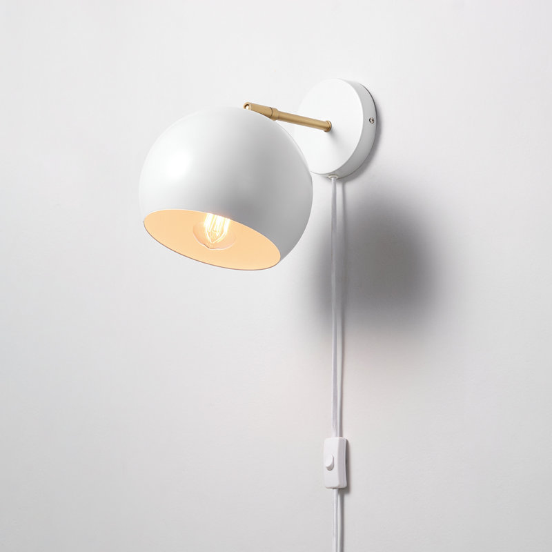 Jerimee Plug-in Armed Sconce, White, Matte White