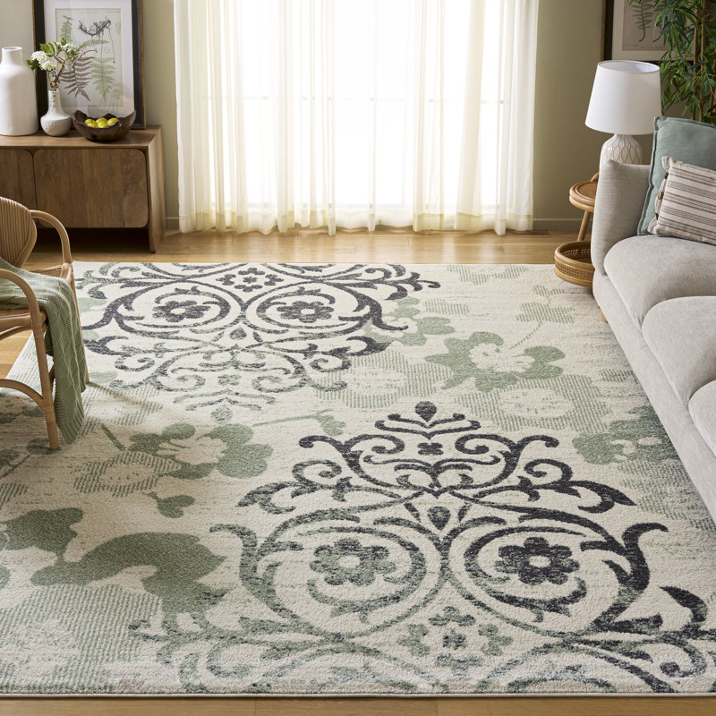 Agathla Ivory/Green/Black Area Rug, Rectangle 8' x 10'