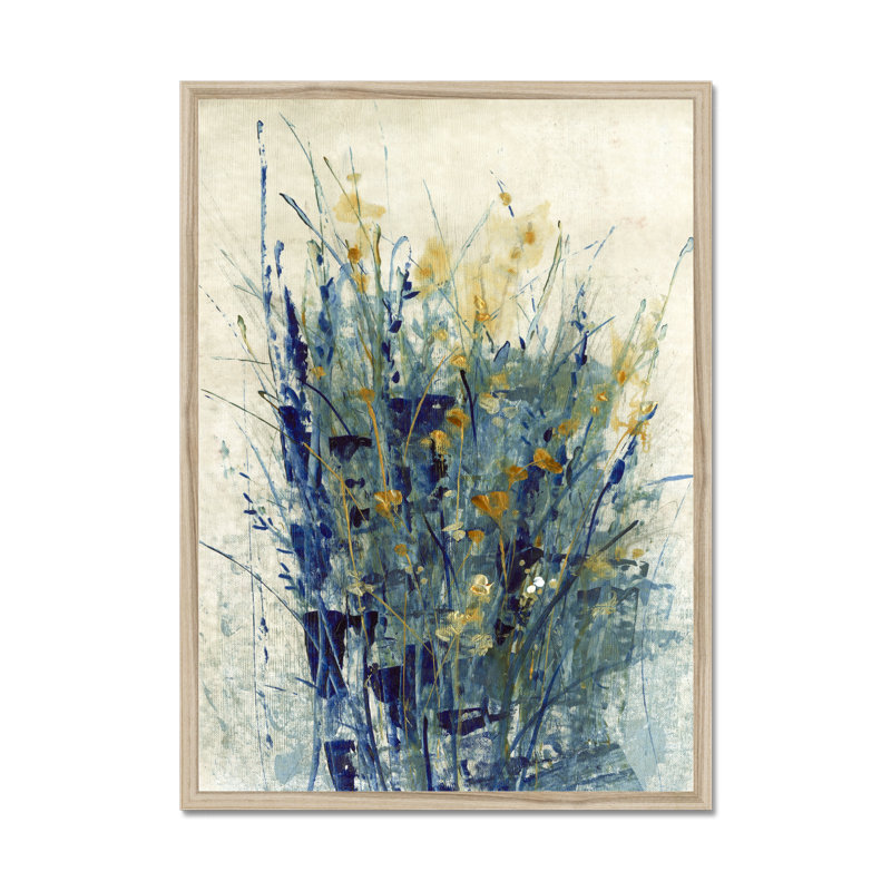 Indigo Floral II by Timothy O' Toole - Painting, 50cm H x 34cm W, Natural Wood Framed Paper Print