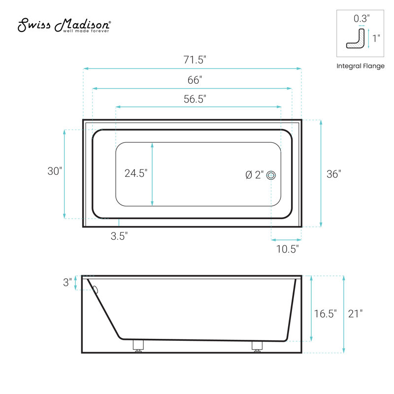 Voltaire 60 X 32 Skirted Left Drain Soaking Apron Bathtub In Glossy White With Integrated Overflow And Armrest, Drain Included
