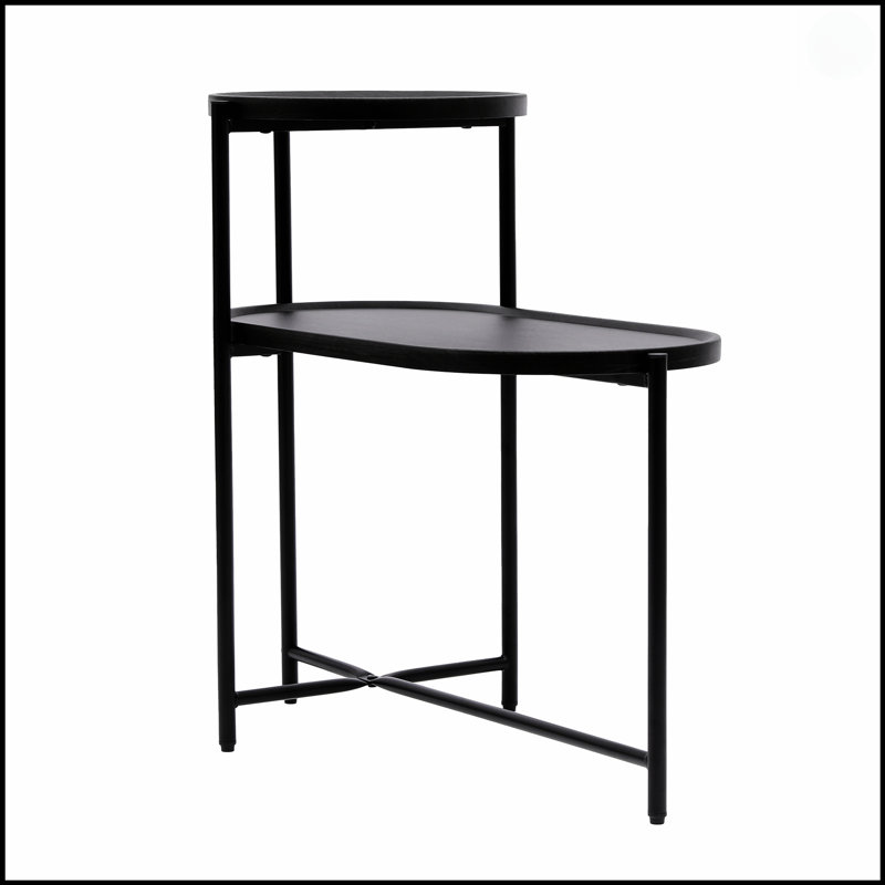 Table basse ronde avec plateau de rangement, conception à 2 niveaux pour le salon, finition noire, polyvalente et élégante