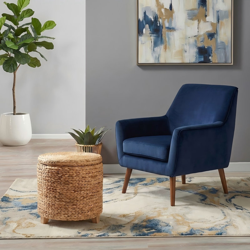 Handwoven Natural 17'' Round Storage Ottoman