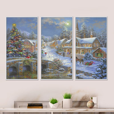 " Christmas Paradise With Church Snow And Open Sleigh " 3 - Pieces
