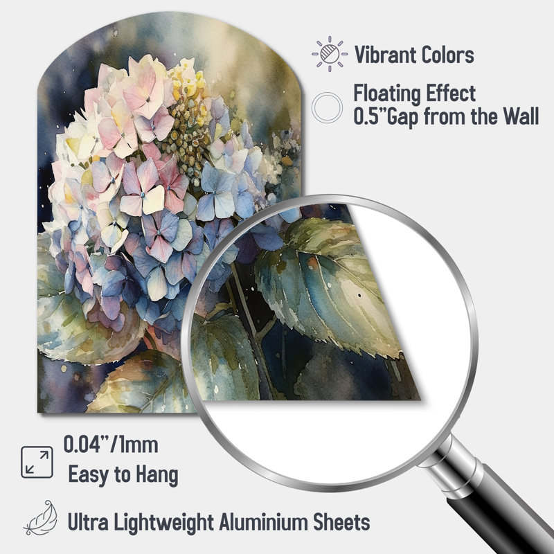 Eddy - Hydrangea, art mural asymétrique en métal, reproduction d'art en forme de mauve, H 43 po x l 33 po