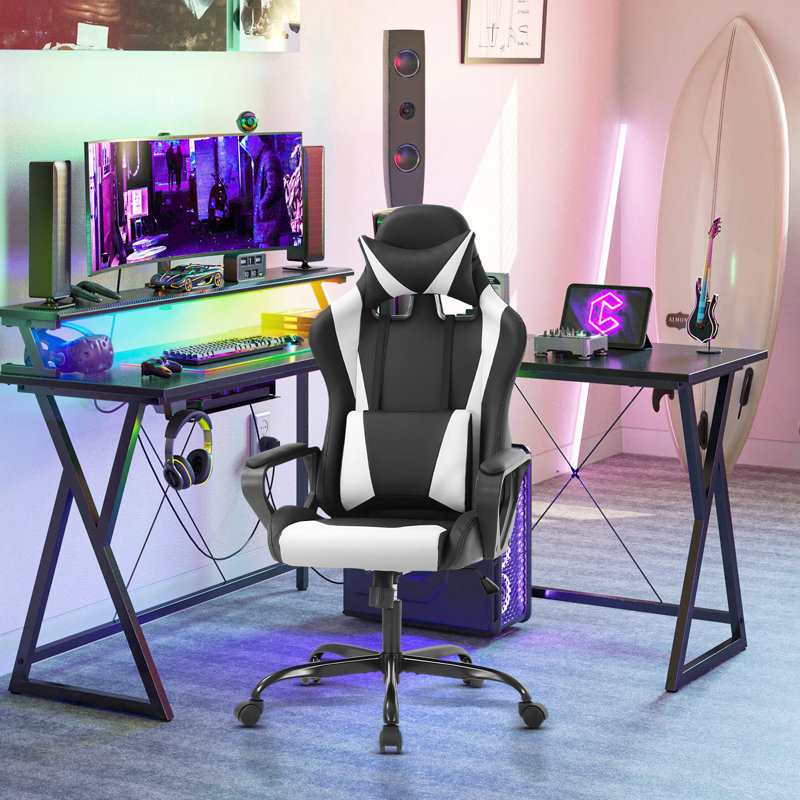 Adjustable High-Back Executive Gaming Chair With Lumbar Support And Rolling Casters For PC Executive High-Back Chair For Gaming And Office With Ergonomic Features, PU Leather