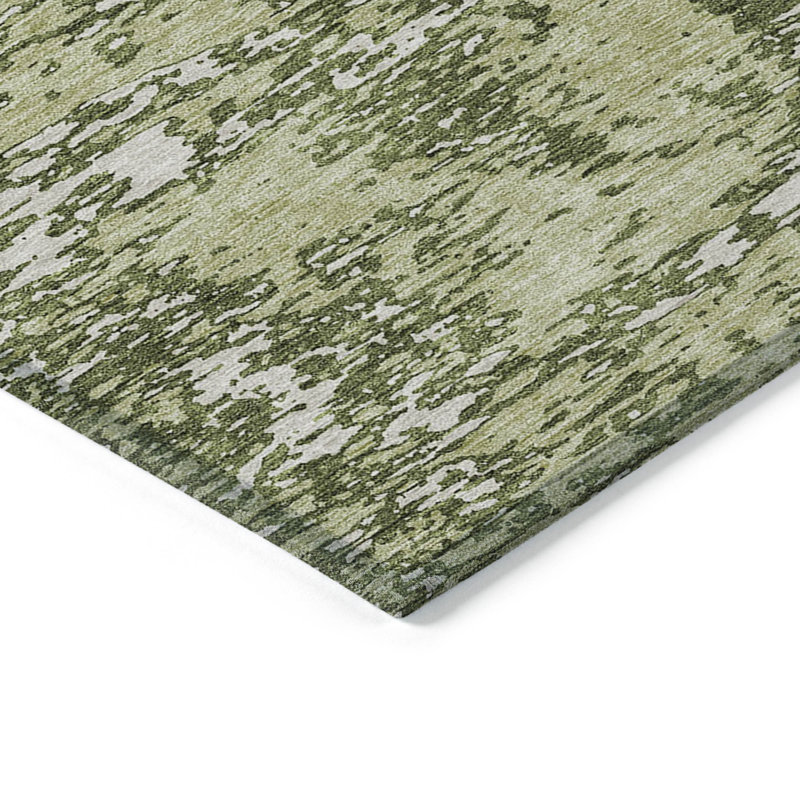 Tapis extérieur lavable abstrait vert olive et ivoire 5 pi x 8 pi