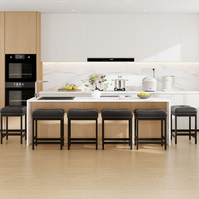 24” Upholstered PU Leather Backless Counter Stool with Thick Wide Cushion