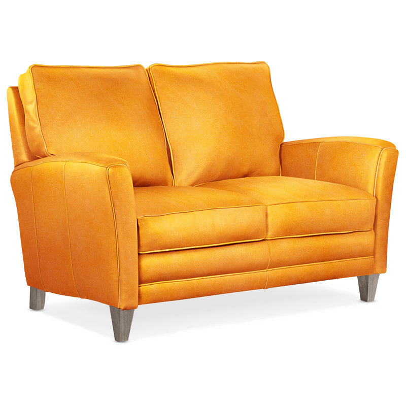 Zion Upholstered 63'' Loveseat, Stone, Anilina Cacao Genuine Leather