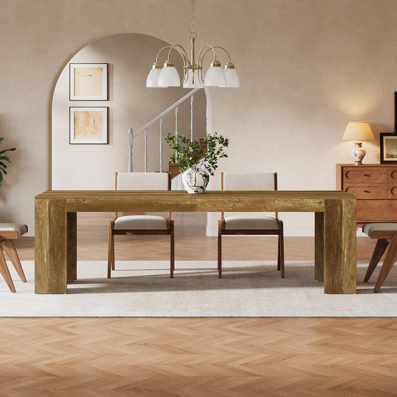 Table de salle à manger 86,6 "pour 6 à 8 personnes, table de cuisine rectangulaire en bois rustique avec pieds robustes