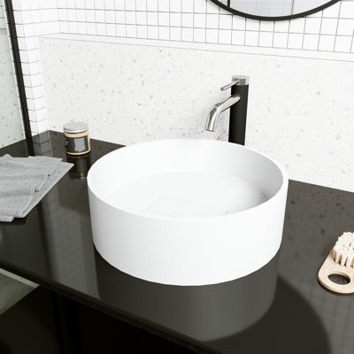 Lavabo de salle de bain rond en pierre blanche matte L 15 po x l 15 po x H 5 po Bryant
