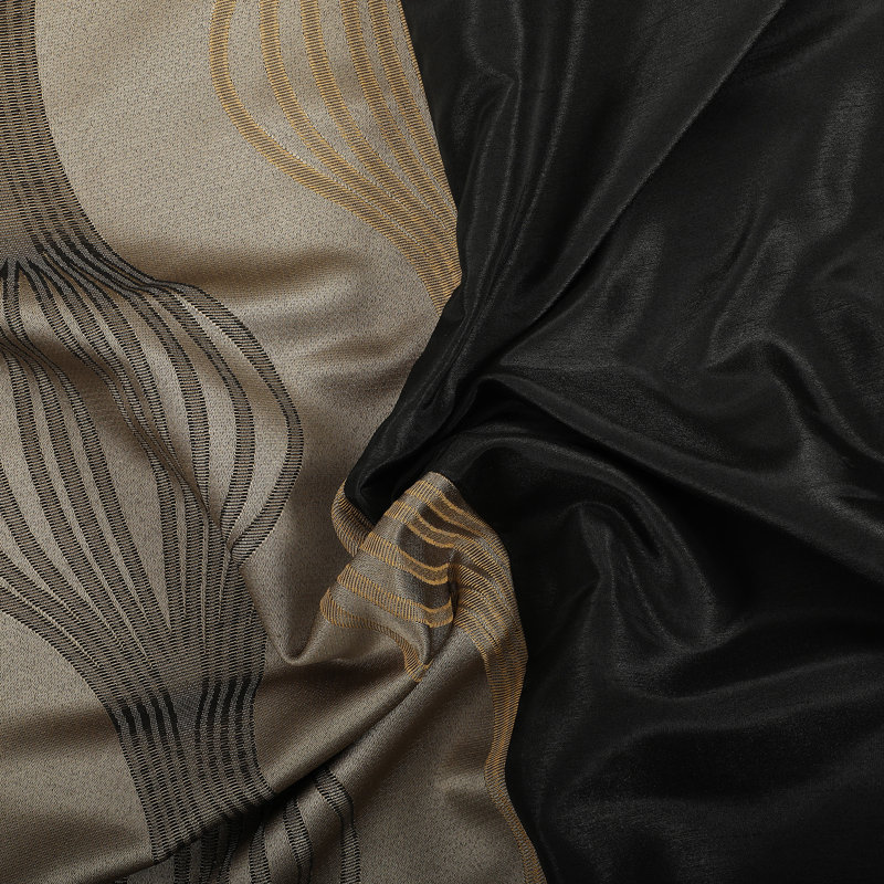 Kath Semi Sheer Curtain Pair, Black/Gold
