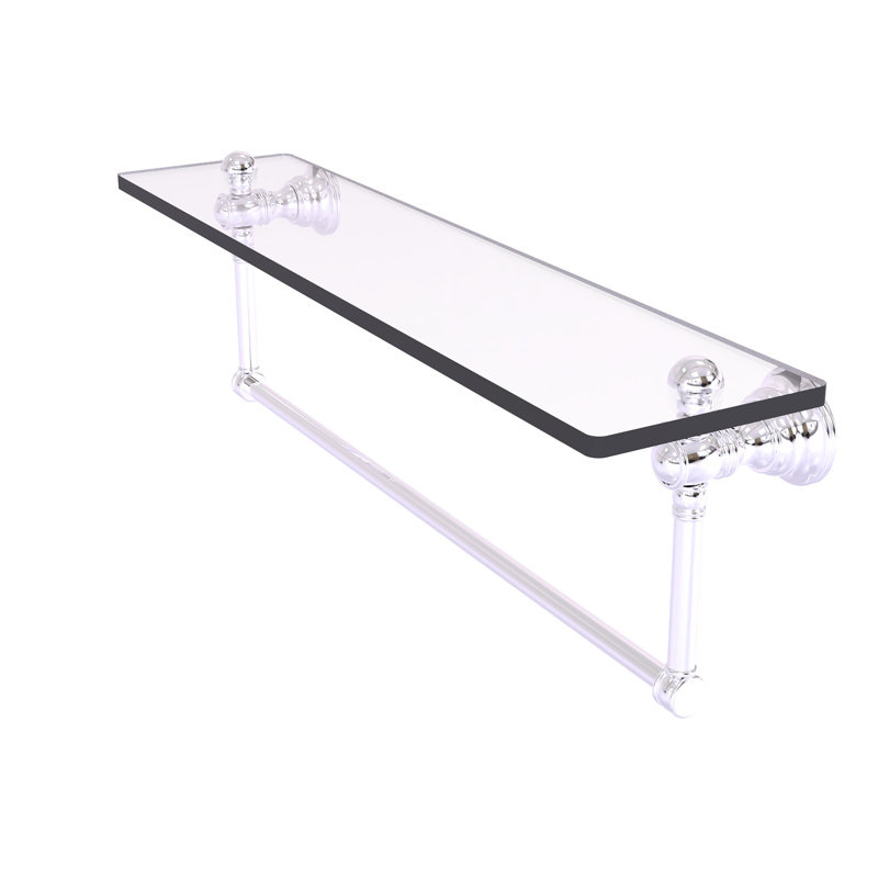 Freyja Glass Accent Shelf with Towel Bar, 5.54" H x 22" W x 7" D, Polished Chrome