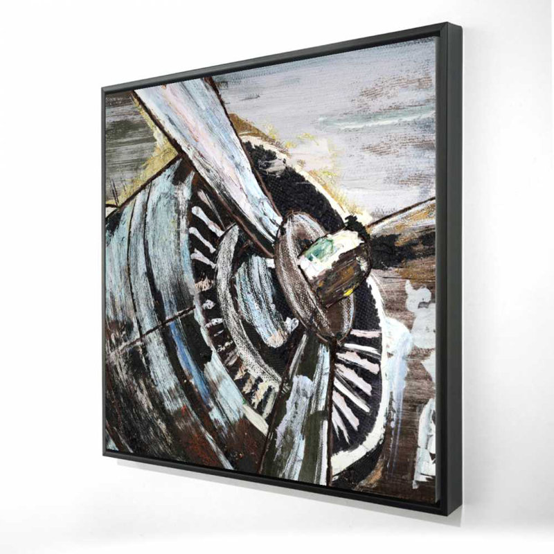 Toile d'hélice d'avion | Art de la maison noire encadrée, H 25,25 po x l 25,25 po