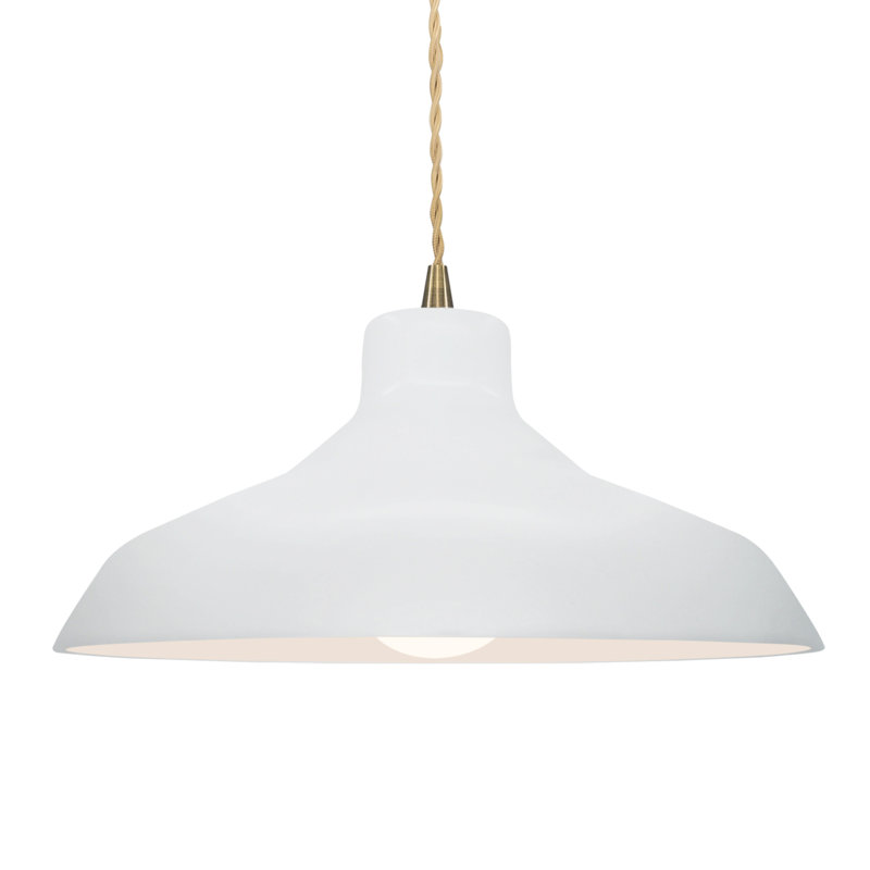 Luminaire suspendu à 1 lumière Aschwin - DEL intégrée, Blanc lustré, Laiton antique, H 7,5 po x l 15,5 po x P 15,5 po