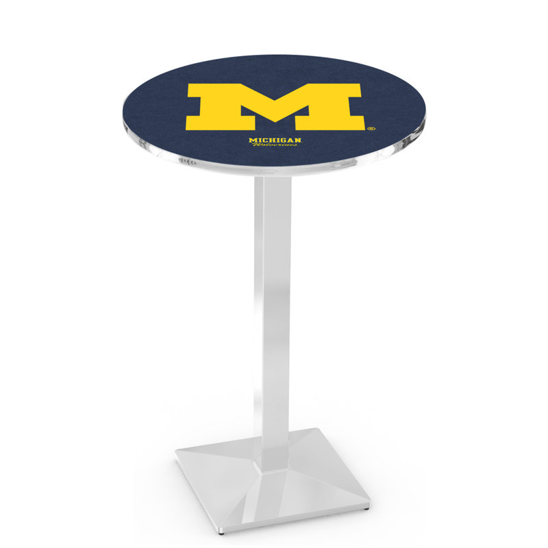 Round Metal Base Dining Table, Chrome, University of Michigan