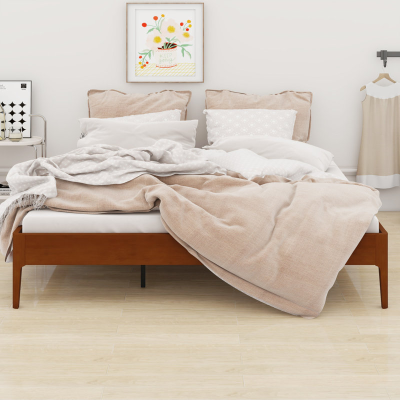 Simple & Modern Wood Platform Bed Frame with Stable Support System, Brown