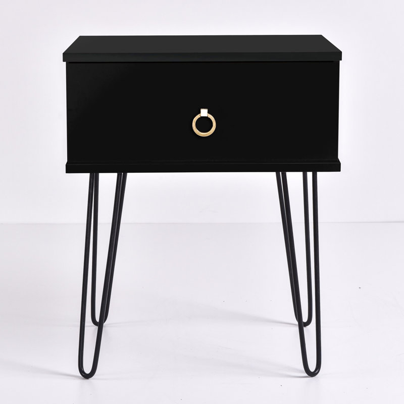 Muir 50.2cm W Particle Board / Chipboard Bedside Table, Black