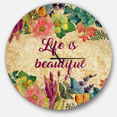 «Life is Beautiful Butterfly Floral» - horloge murale rétro