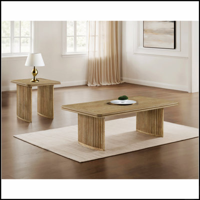 Ensemble de tables basses 2 pièces au fini brun clair vieilli, parfait pour un décor moderne et rustique