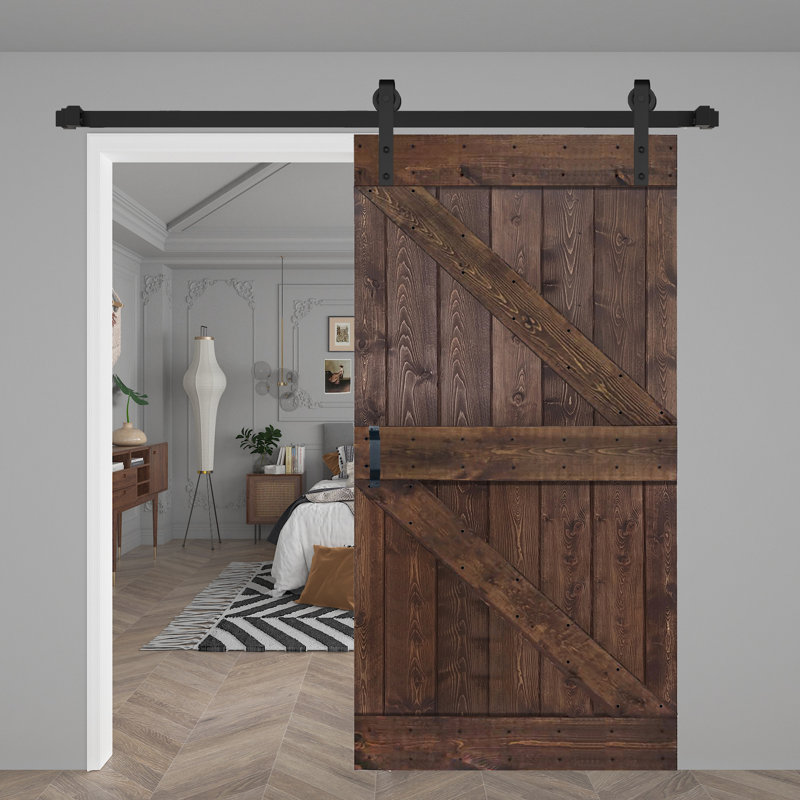 K Style Solid Wood Sliding Barn Door with Hardware Kit- Assembly Needed, 42" x  84" x 1.5", Kona Coffee