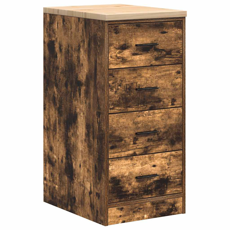 Solid Wood Single Storage Cabinet ( 85cm H x 40cm W x 51cm D), 40 x 51 x 85 cm, 4 Drawers, Black