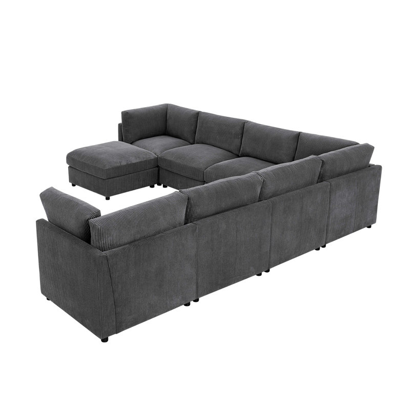 Canapé modulaire en velours côtelé Grepaulsburgh, Velours côtelé gris foncé