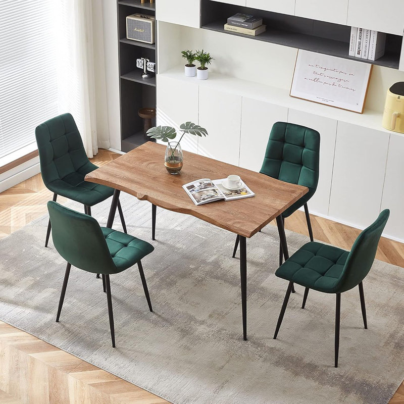 5-Piece Dining Table Set, Modern Irregular Recta...