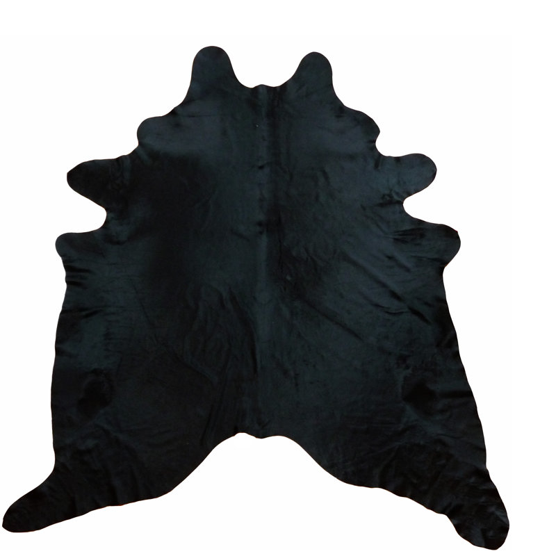 Tapis noir en peau de vache brésilienne Alovinard, Nouveauté 6 pi 6 po x 7 pi 6 po