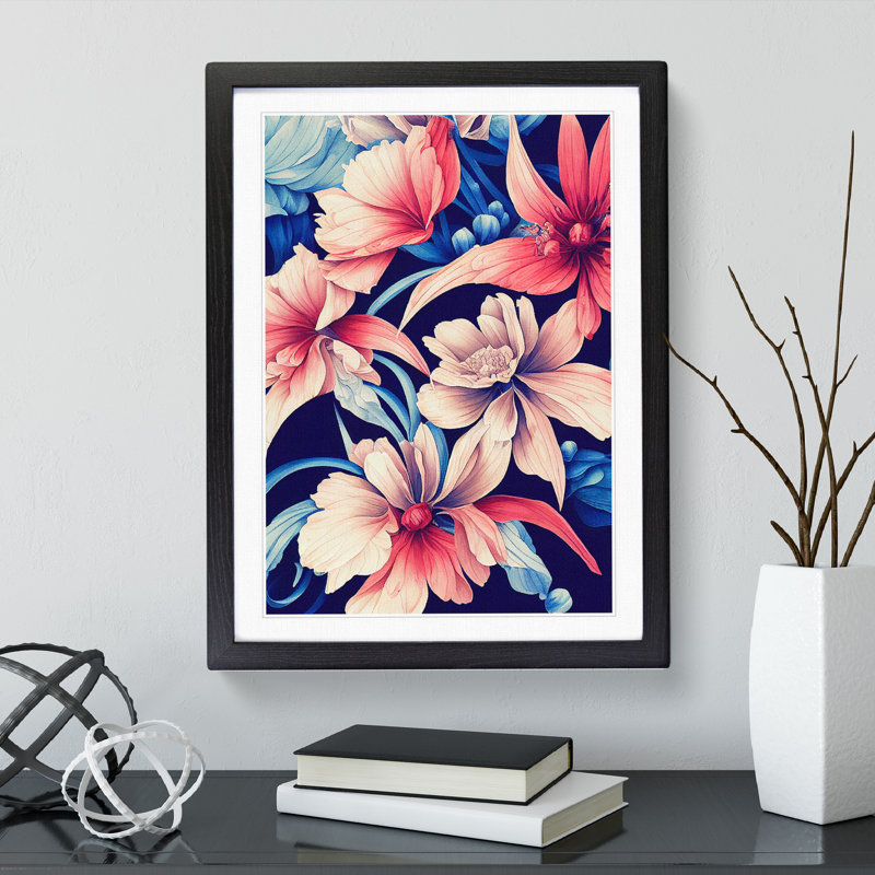 Beautiful Watercolour Flowers No.1 - Wall Art, Black Framed, 48cm H x 36cm W, White