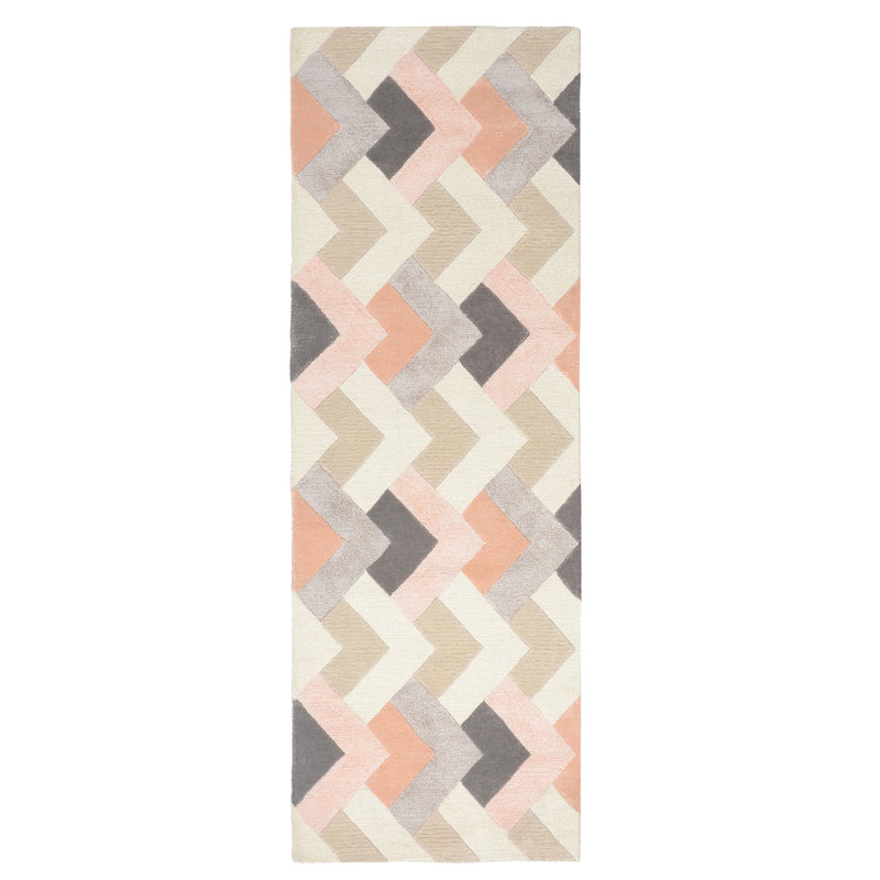 Tapis ivoire / rose / gris touffeté à la main Right Away, Tapis de couloir 2 pi 6 po x 9 pi
