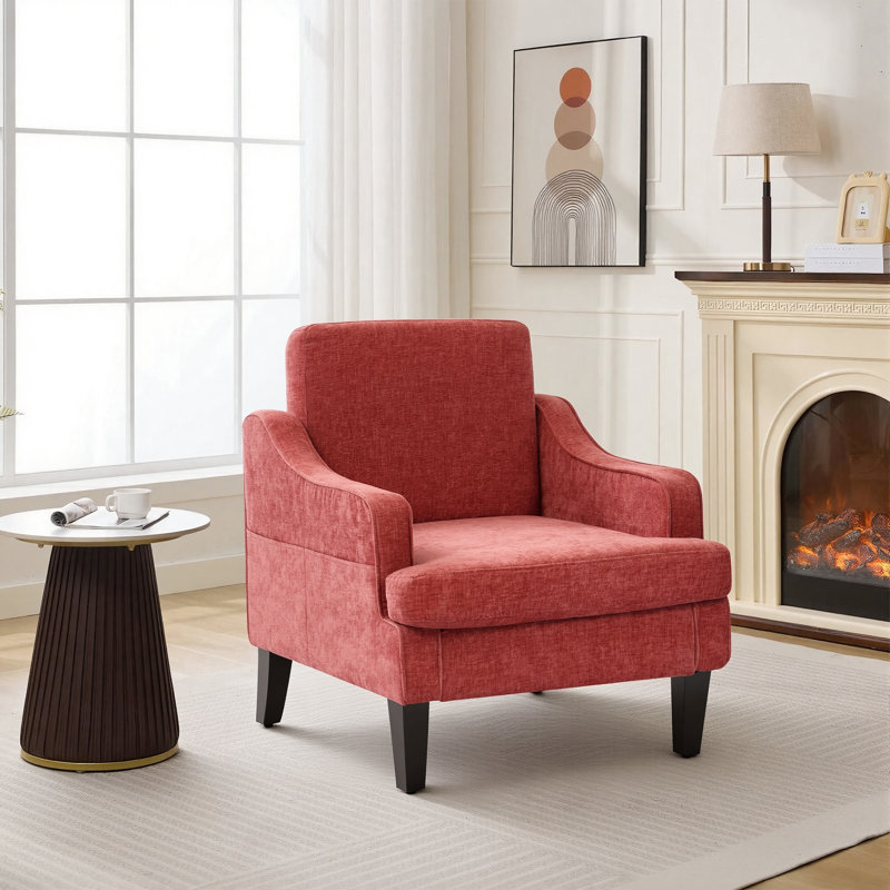 Fauteuil d'appoint rembourré en chenille Mordern And Chic Design, Orange