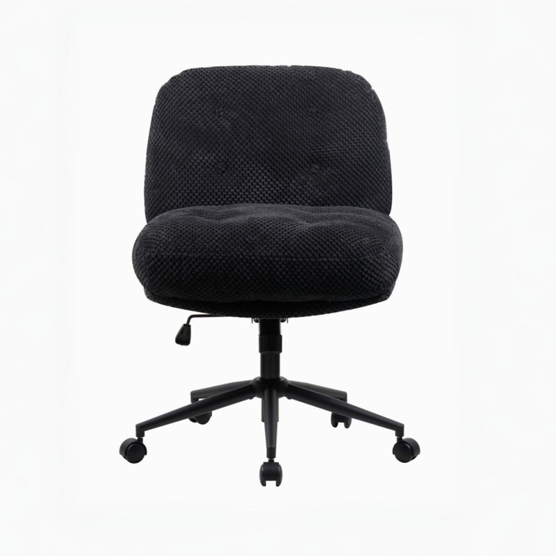 Black Office Chair With Casters And Cross-Leg Design, Adjustable Swivel, Wide And Thickened Seat Cushion, Suitable For Home Offices And Dressing Tables.