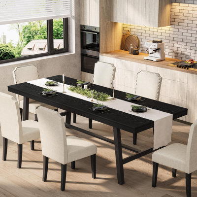 Industrial Rectangular Dining Table – Extra Large 87'' Table for 8-10 – Heavy Duty Metal Frame – Wood Top – Modern for Kitchen, Dining Room, Office, or Conference – 2.2 meters