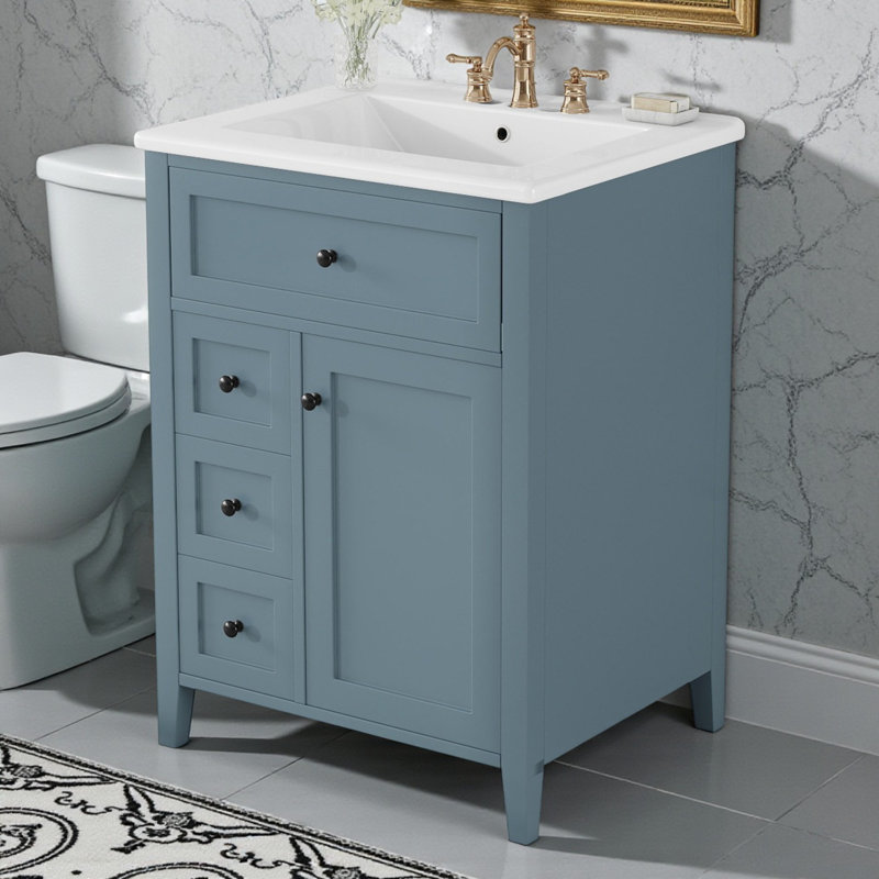 24" Single Bathroom Vanity Set, Black, Gray Blue