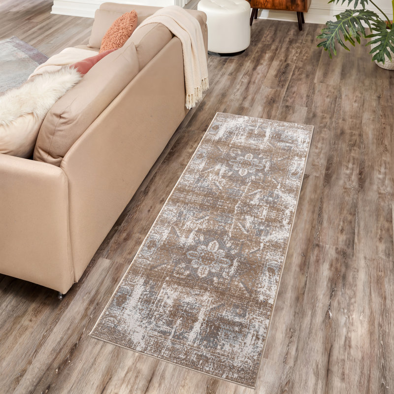 Floral Flatweave Area Rug, Beige, Rectangle 120 x 170 cm