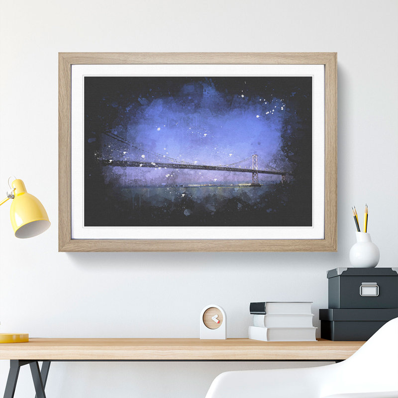 San Francisco Oakland Bay Bridge - Picture Frame Graphic Art, 45cm H x 63cm W x 2cm D, Oak Framed