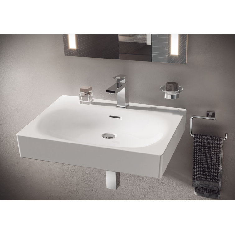 Eurocube® Alpine White Rectangular Wall Mount Bathroom Sink with Overflow