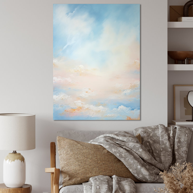 «Blue Clouds Scenery Minimalisme», reproduction sur toile, H 32 po x l 16 po x P 1 po, Toile tendue