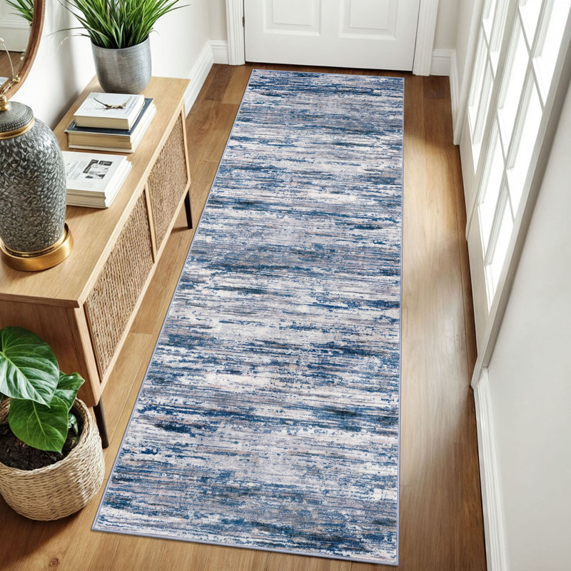 Modern Abstract 2.6x8 Washable Runner Rugs for Hallways Soft Non Slip Long Indoor Runners for Bedroom Kitchen Entryway 