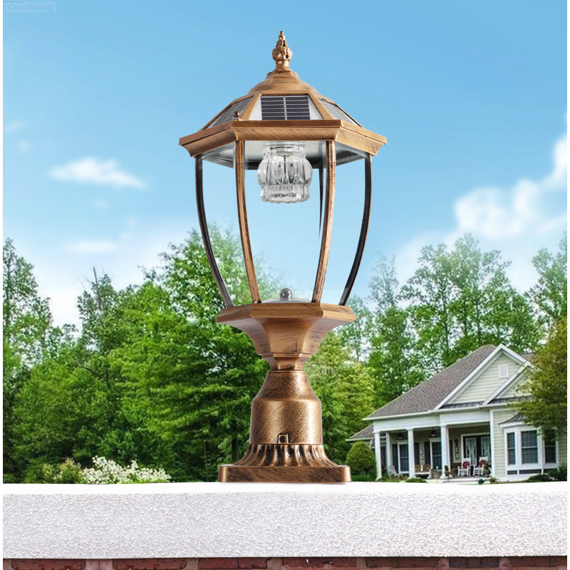 Lampadaire d'extérieur rétro en forme de lanterne solaire en verre Dusk-to-Dawn - Bronze, Paquet de 2