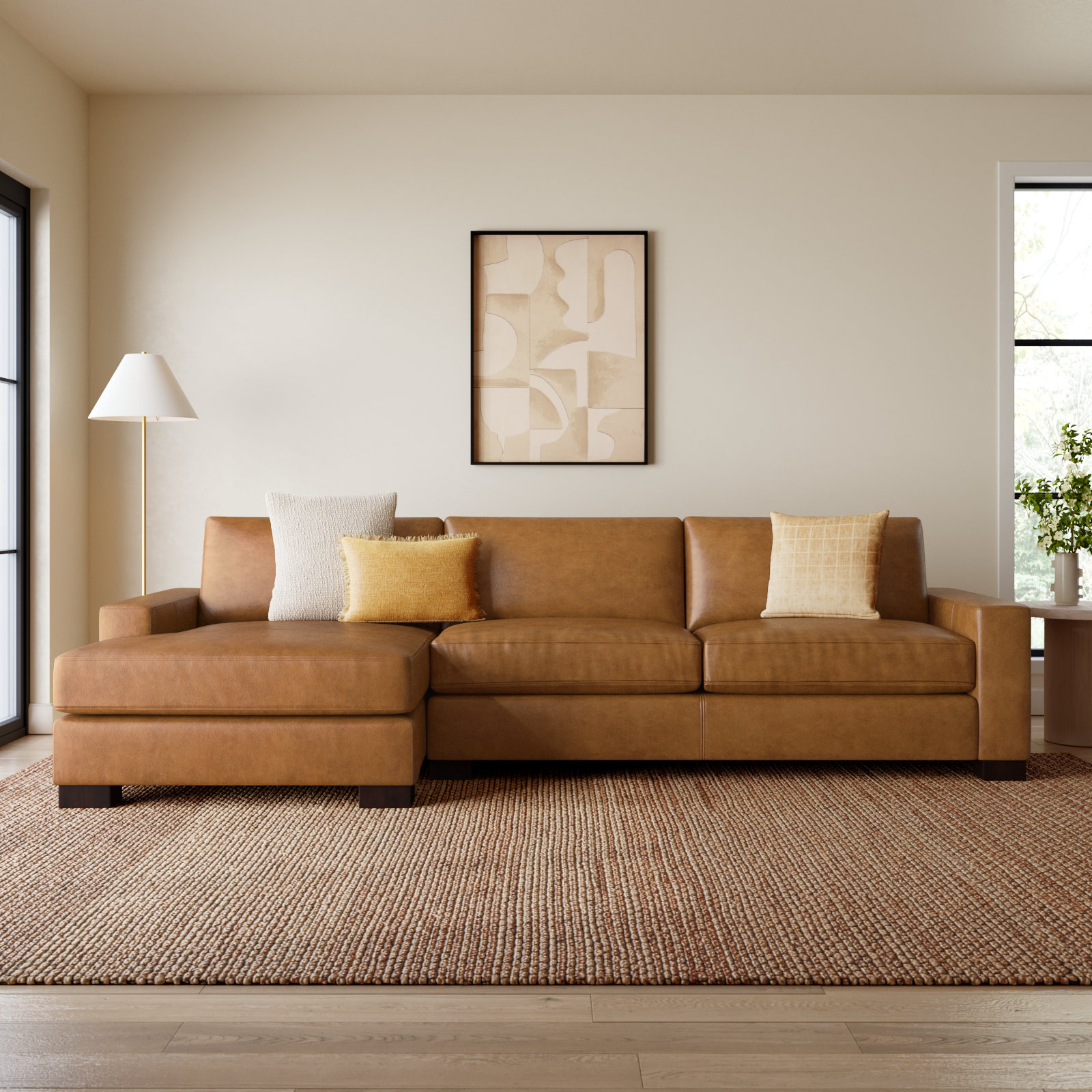 Jonie Genuine Leather 2-Piece Chaise Sectional, Bistro Saddle Genuine Leather, Left Hand Facing
