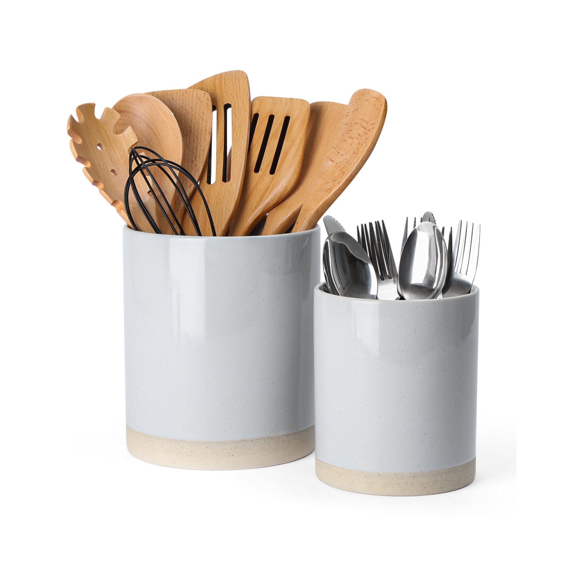  Milkyway 2-Piece Kitchen Utensil Holder For Countertop, Light Gray