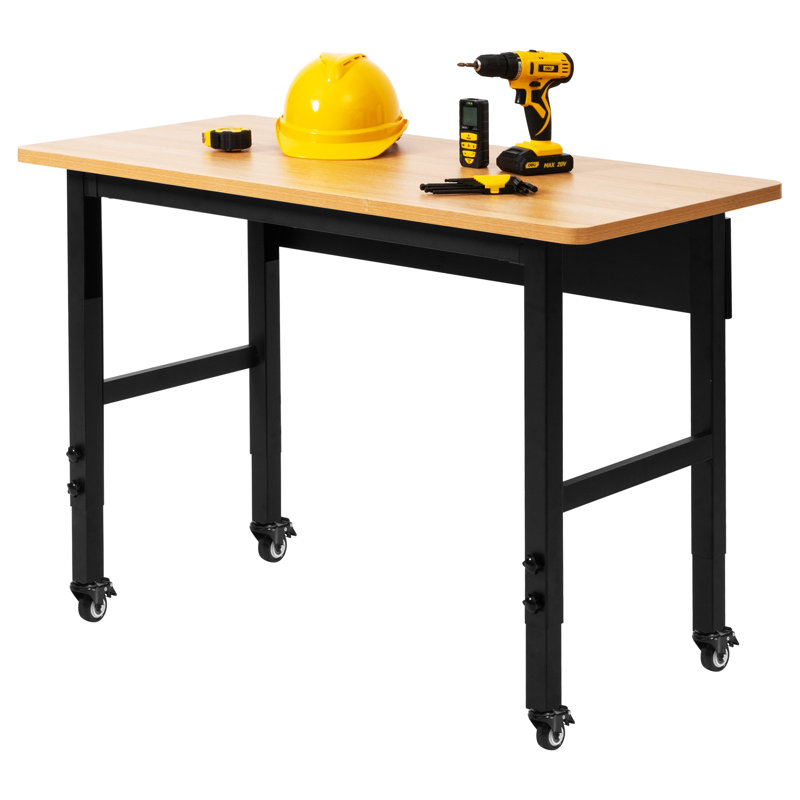 Vuyo 48" Adjustable Heavy-Duty Work Bench with Locking Universal Wheels & Metal Frame,Workshop Garage Table