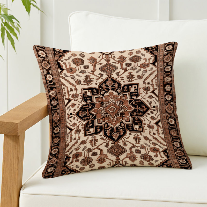 Coussin décoratif intérieur et extérieur Tabriz, Carré 16 po, Brun oriental oriental 271