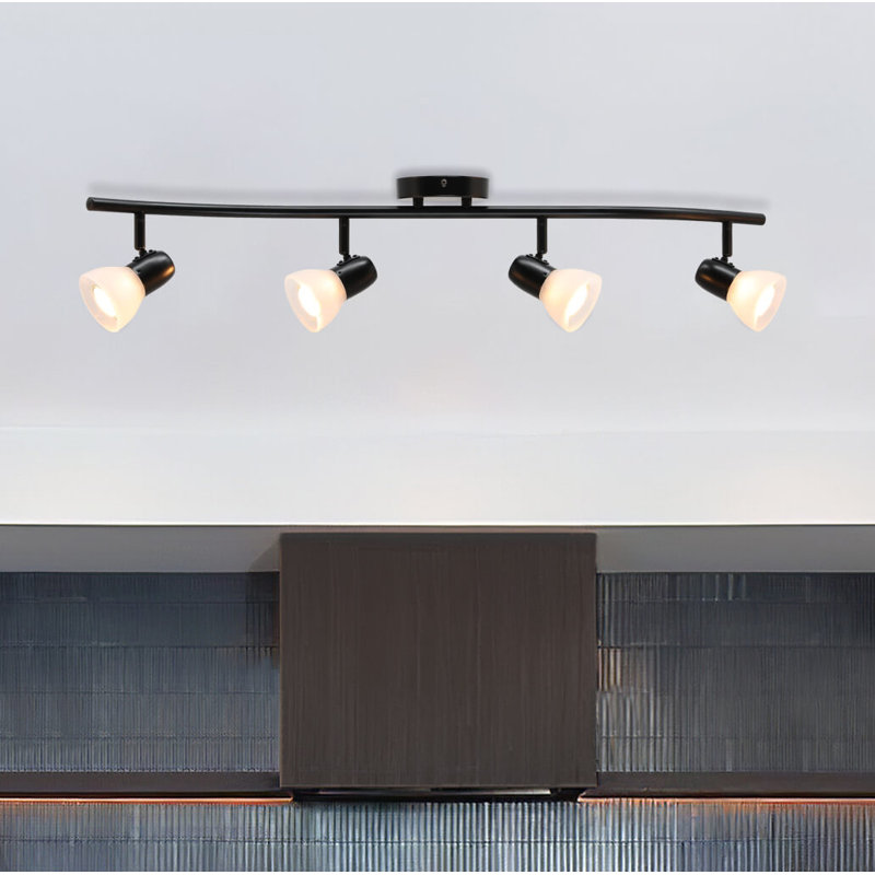 4 -Light Fixed Track Track Kit with Dimmable and Adjustable Head, Matte Black